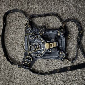 Black Leather Studded Women's Bag